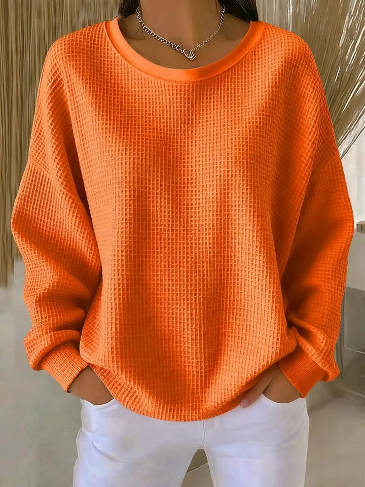 Wafeltrui met crewneck oranje