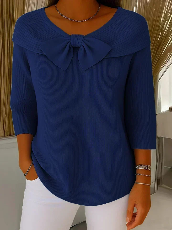 Bow-detail ribtrui donkerblauw