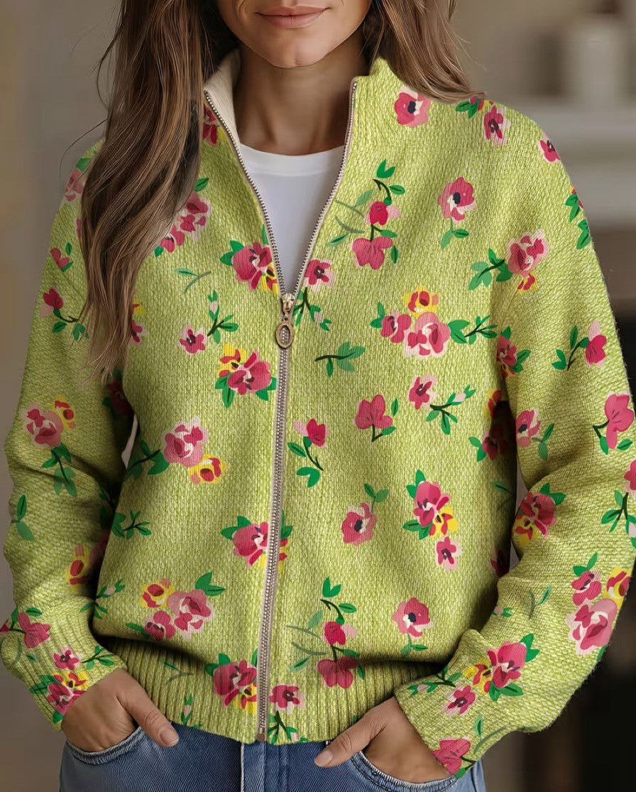 Cardigan met rits en bloemenprint