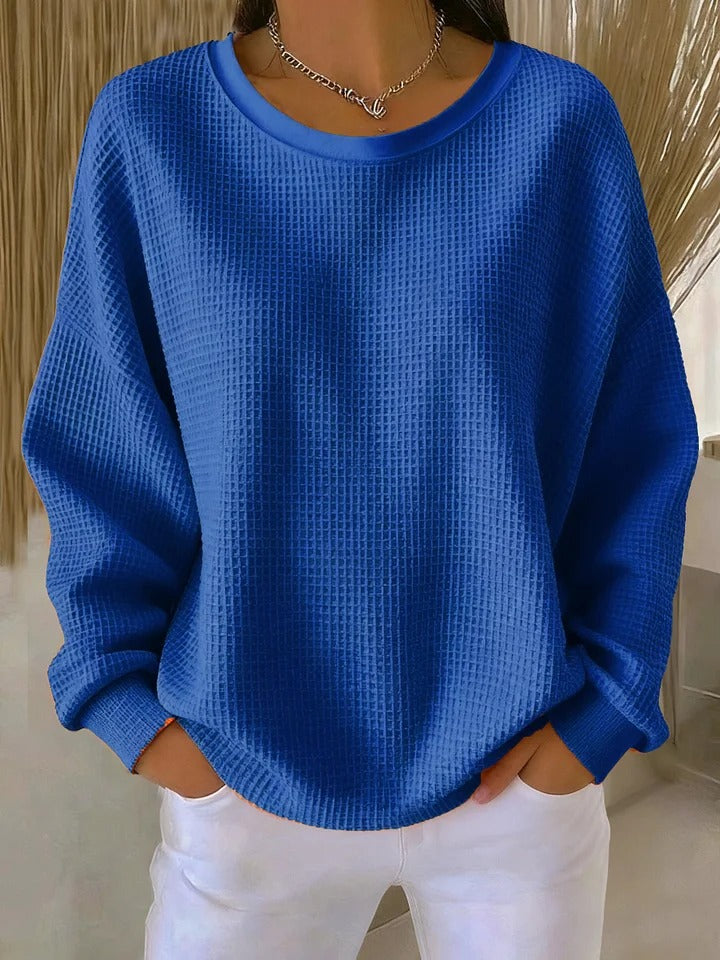 Wafeltrui met crewneck blauw