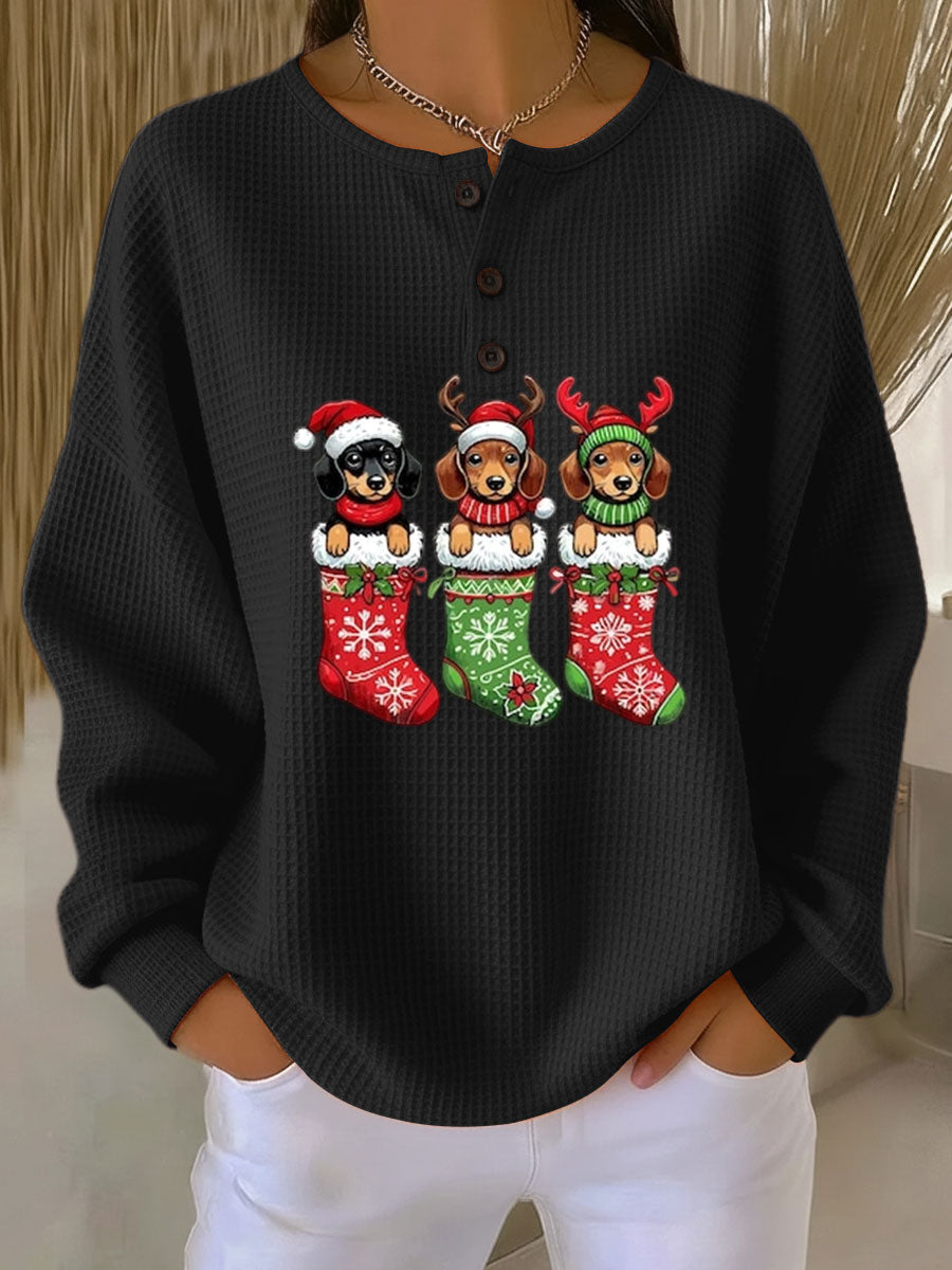 Retro kersttrui met hondenprint