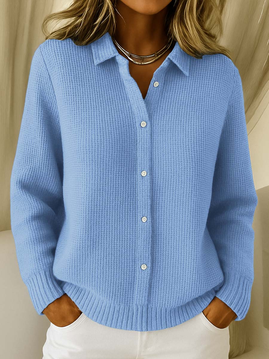 Getextureerde knoopcardigan blauw