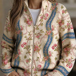 Cardigan met rits en rozenprint