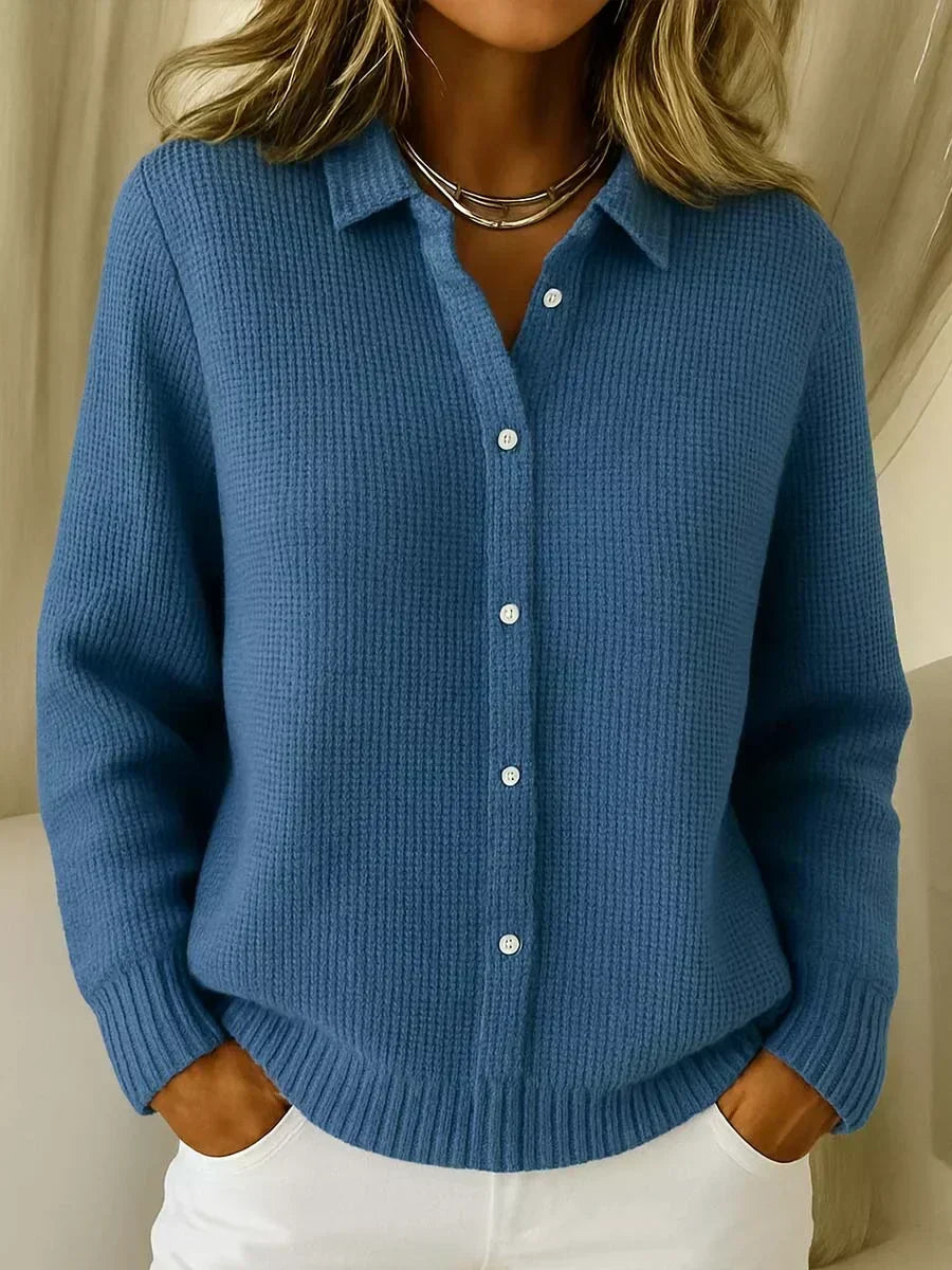 Getextureerde knoopcardigan donkerblauw
