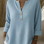 Wafeltrui met henley-detail hemelsblauw