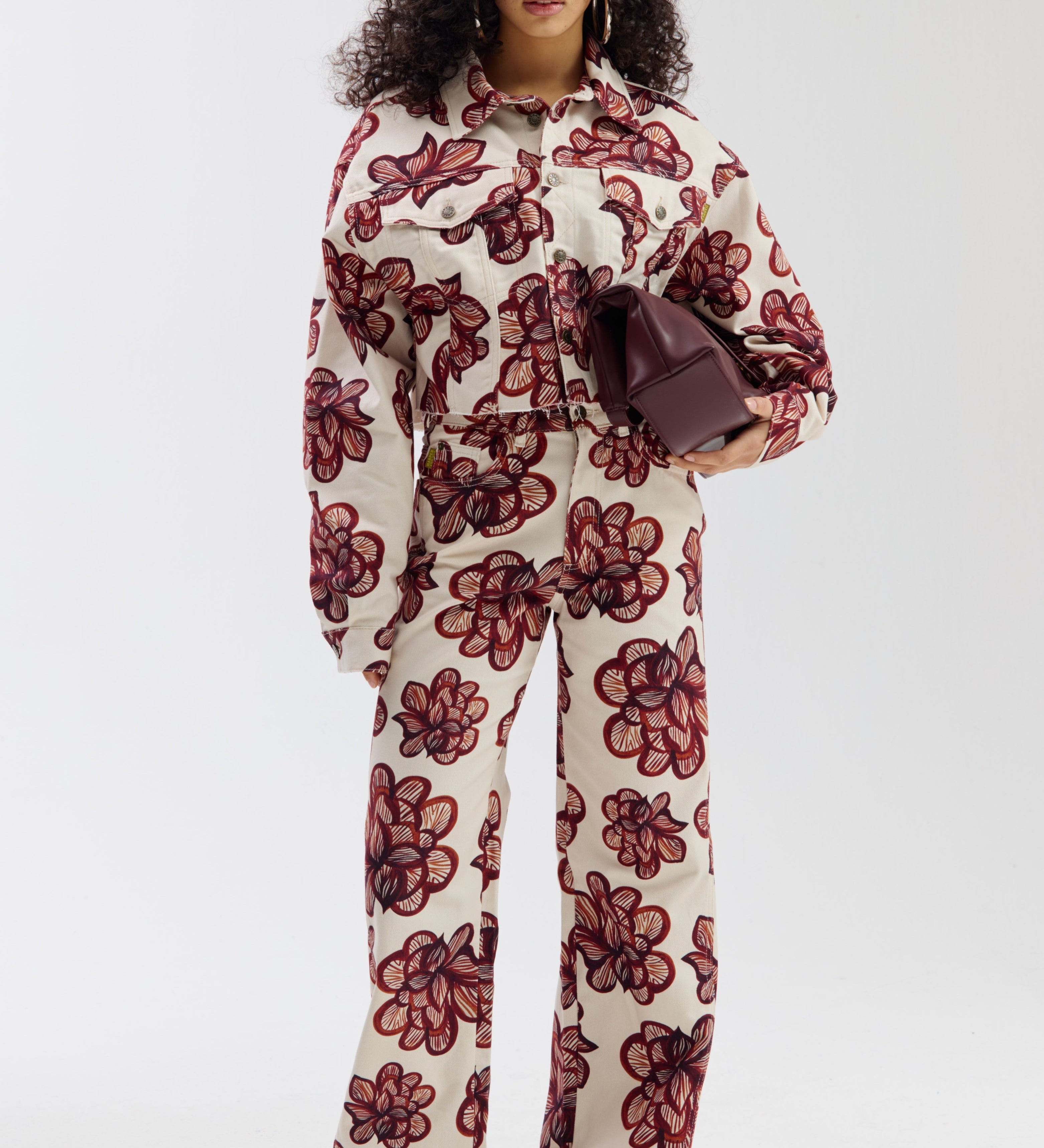 Cropped katoenen jas met bloemenprint