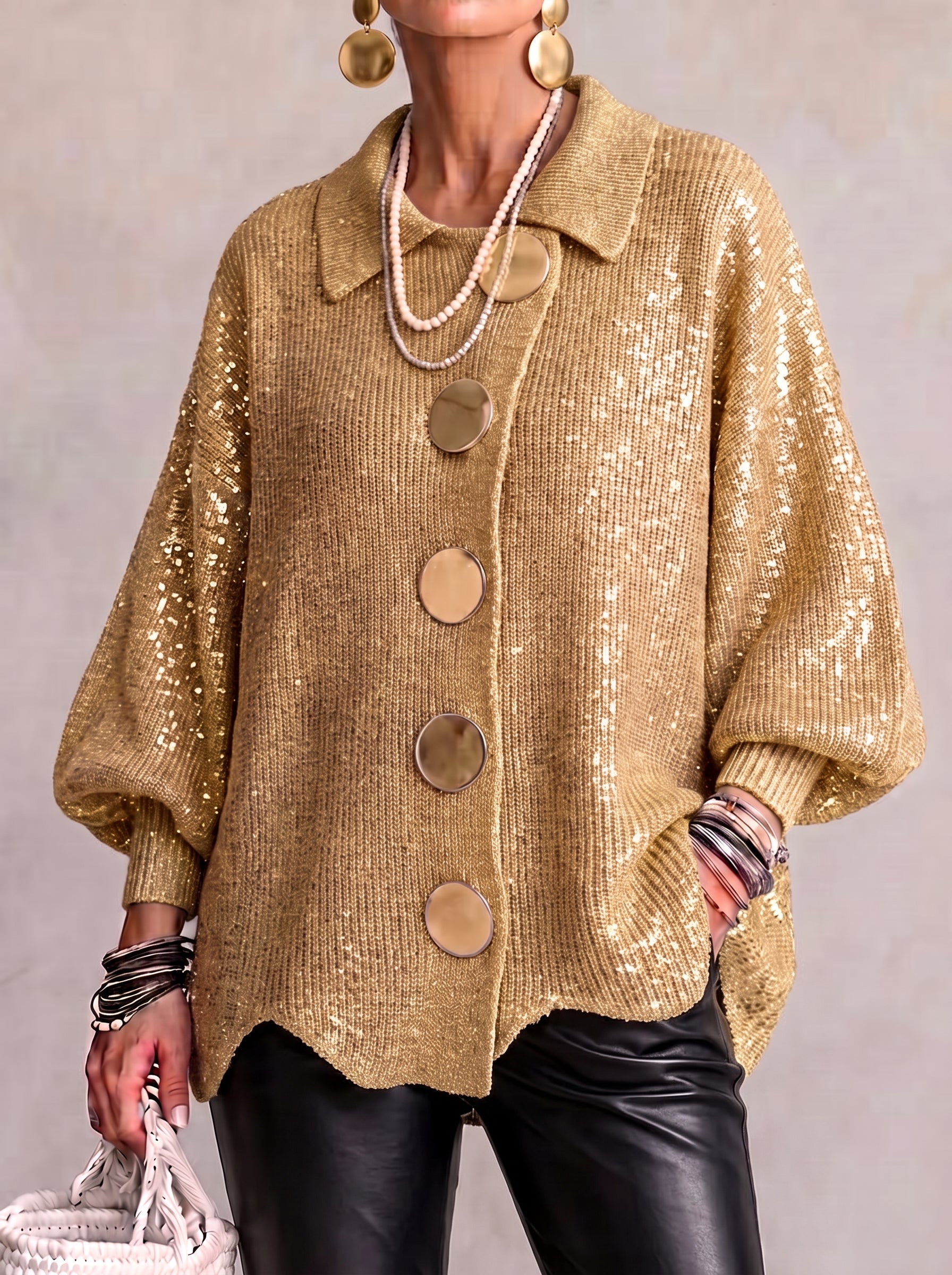 Grofgebreide cardigan goud