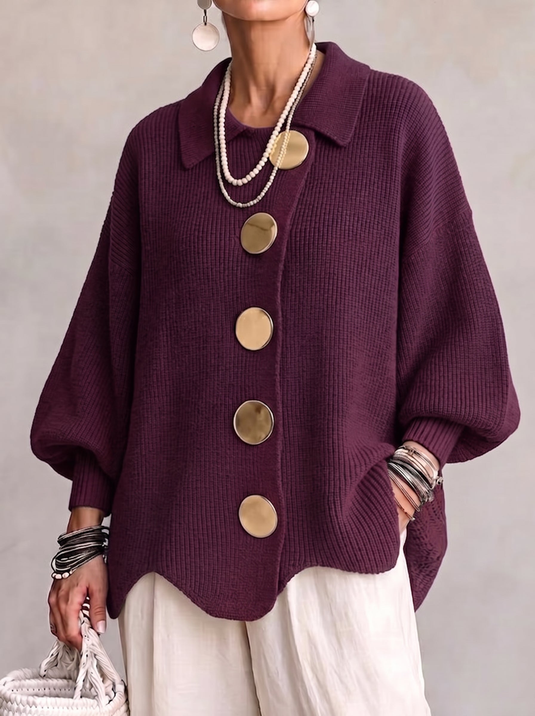 Grofgebreide cardigan wijnrood